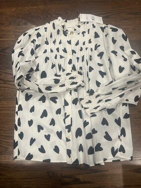 Fabienne ChapotWhite Button-Down Shirt with Black Heart Print